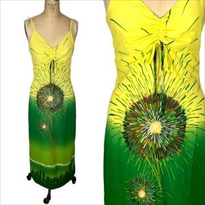 1970s maxi slip dress with fireworks print 