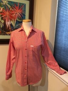 Woman's Red & White Gingham Facconable Classic Cotton Shirt 