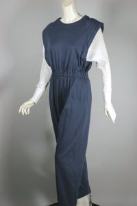 Soft cotton knit 80s jumpsuit 2-tone blue-grey cream