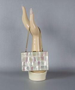 50s Mother of Pearl and Gold Minaudiere Compact Evening Bag