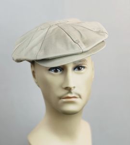 Vintage Khaki Twill 8 Panel Newsboy Cap Hat with Earflaps by Glen Allan Sz 22