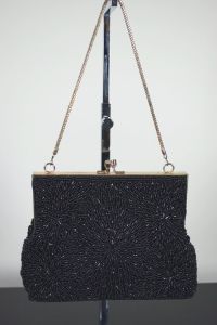 Black floral beaded handbag 1960s evening bag