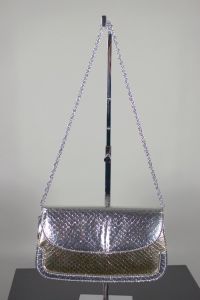 Space-age late 1960s-70s silver gold faux snakeskin clutch evening bag  - Fashionconservatory.com