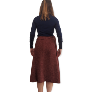 70s Halston Wrap Skirt Wool Red Rust Twill Knee Midi S Petite - Fashionconservatory.com