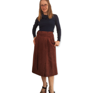 70s Halston Wrap Skirt Wool Red Rust Twill Knee Midi S Petite