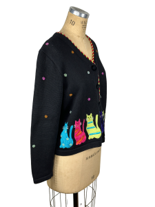 1990s Berek cat sweater with beading and applique' Size L Takako Sakon - Fashionconservatory.com