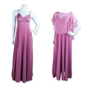 70s Mauve Pleated Full Skirt Formal Gown
