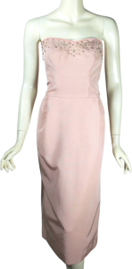 50s Pale Pink Strapless Cocktail Dress Rhinestone Trim