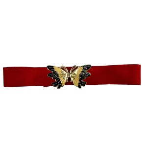 70s 80s Red Butterfly Buckle Elastic Belt  - Fashionconservatory.com