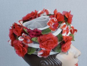 50s Red Silk Rose Hat by Lemington - Fashionconservatory.com