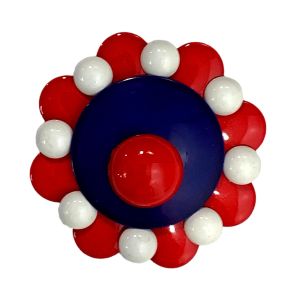 60s MOD Red White & Blue Abstract Flower Daisy Brooch Pin 