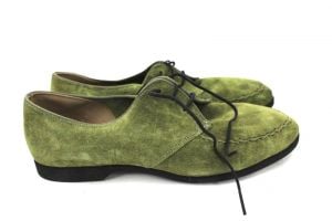 Vtg 1960s Kinneys Porky's Green Suede Oxfords Shoes Womens  Pointed Toes 7 M 