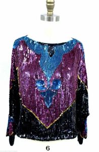 METAMORPHOSIS Sequins Top Poncho Boho M Purple Black Teal Art Deco Etro GOLDBERG