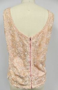 Vintage  Sweater Shell  SequinPeach Wool Bust 42 1950S - Fashionconservatory.com