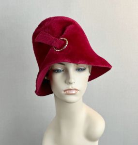 70s Ruby Red Faux Fur Bucket Style Hat by Sandra, Sz 22 1/2, VFG - Fashionconservatory.com