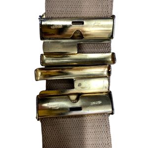 70s Taupe Elastic Belt with Modernist Enamel Buckle  - Fashionconservatory.com
