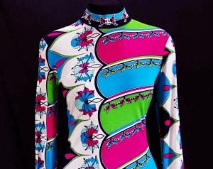 1960s Designer Dress - Domitilla Haute Quality 60s Silk Jersey Knit - Electric Blue Green Pink - Fashionconservatory.com