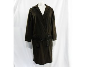 Large 1920s Coat - Authentic 1910s 20s Olive Brown Wool Jacket with Bakelite Buttons & Big Pockets