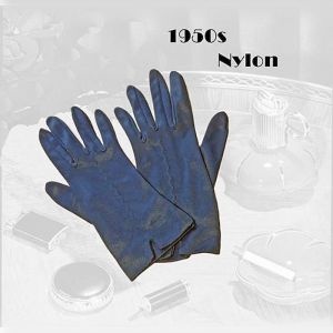 1960s Navy Gloves, Dark Blue Nylon Short Glove Set