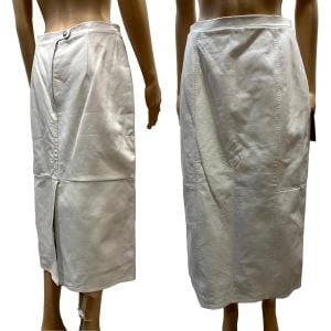 90s Luxury White Leather Midi Length Straight Skirt 