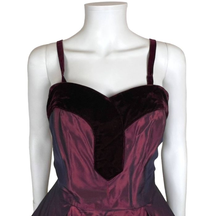 burgundy 50s dress Unique Vintage 1950s Burgundy Textured Velvet Devon Swing Dress