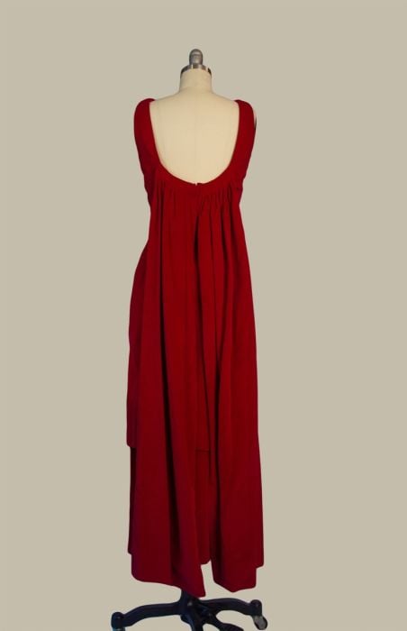 1950s Vintage Red Velvet Evening Gown, 1950s Hollywood Style, Low Back,  Tiered Skirt, Mid Century | Fashion Conservatory