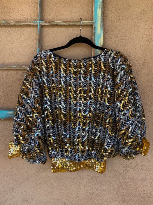 Vintage 80s Oversized Boxy Sequin Blouse Black 14 main image 1
