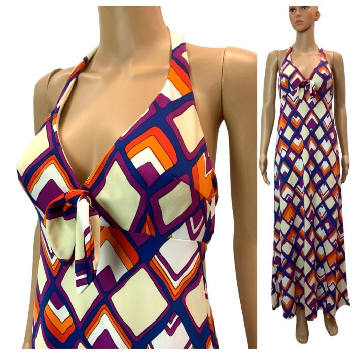 70s Psychedelic Print Maxi Halter Dress | | Fashion Conservatory