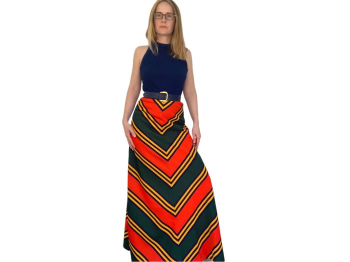 70s Chevron Striped Maxi Dress Mod Jonathan Logan XS
