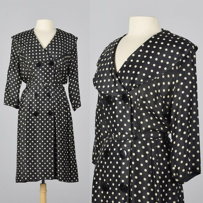 1950s Vintage sale Black Cotton Stylized Polka Dot Dress w/Jacket by Berkshire