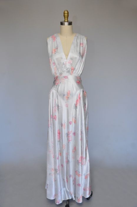 1930s Floral Cotton Slip On Dress with Rhinestone Detail