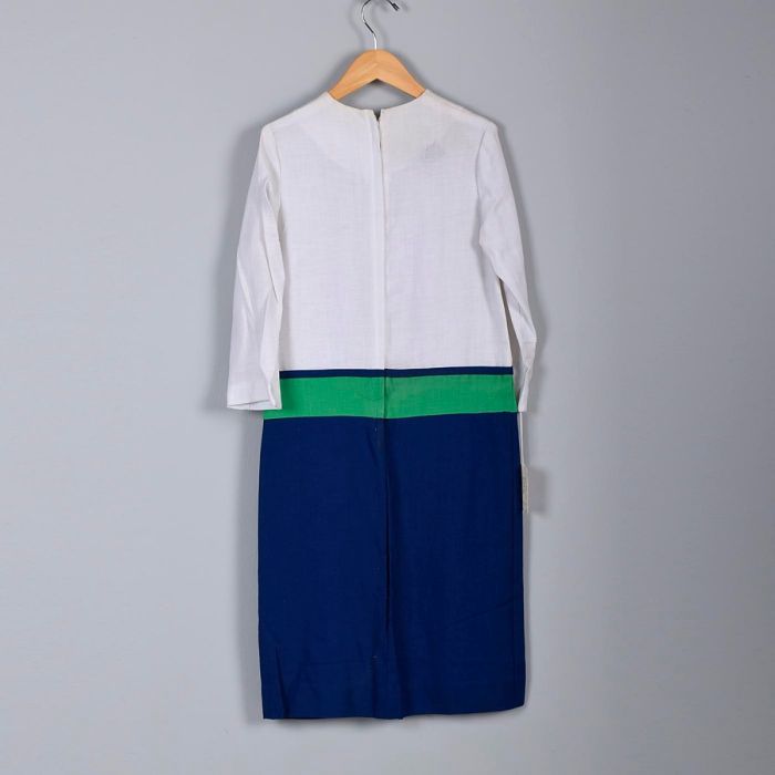 1960s Deadstock Girls Mod Shift Dress Twiggy Color Block White Blue Green Children's 60s Vintage