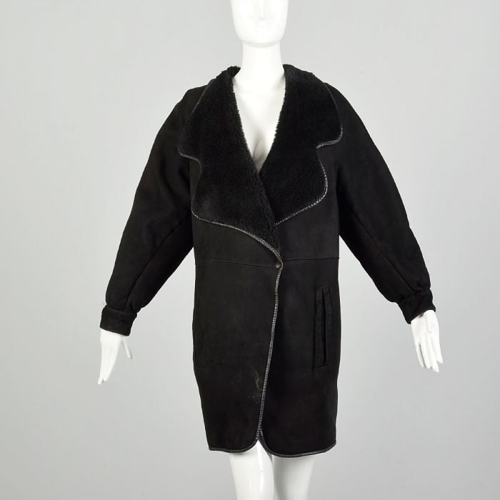 Large 1980s Claude Montana Jacket Black Winter Oversized Leather