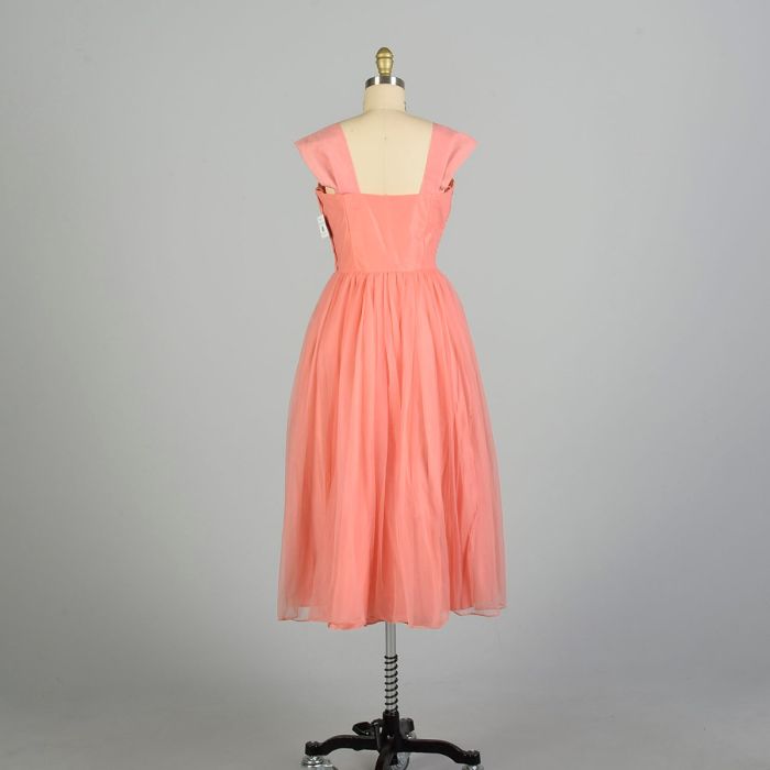 50s pink prom dress Vintage 50s Strapless Boned Tulle Cloud Pink Prom Dress Formal, Frothy Tulle, Velvet Vintage Millinery Flower, Professionally Dry Cleaned