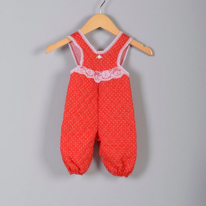 1960s Girls Polka Dot Onesie Sleeveless Quilted Lace Onesie Red White ...