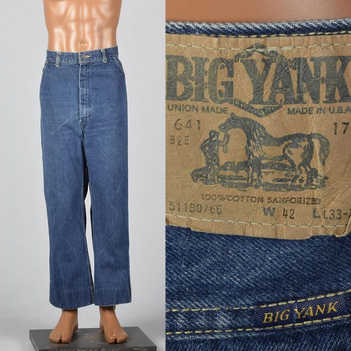 XL 1970s Big Yank Workwear Jeans Dark Wash Straight Leg Light Fade