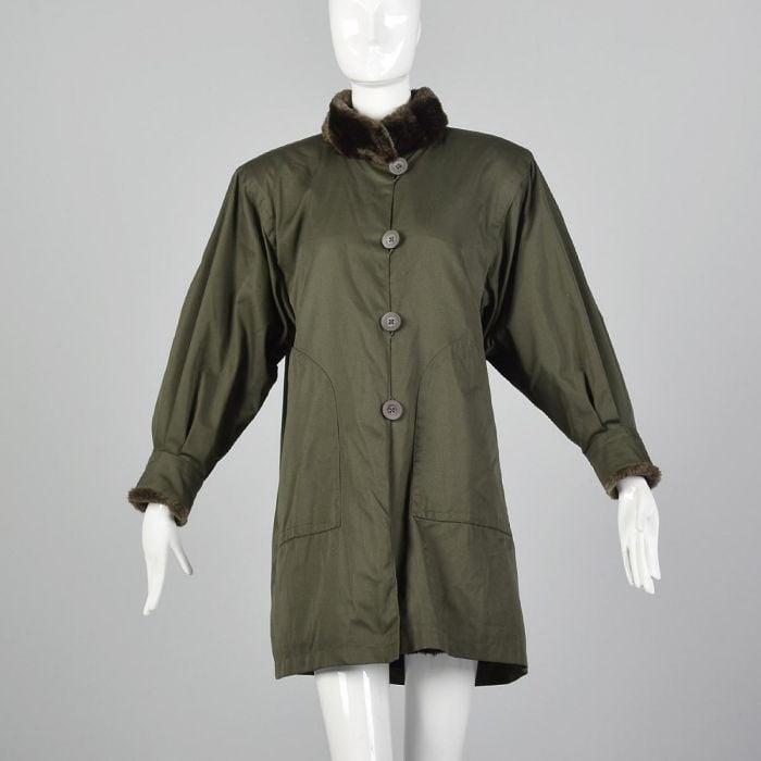 Large 1980s Yves Saint Laurent Fourrures Coat YSL Olive Green
