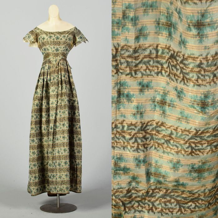 XXS 1820s Romantic Dress Antique Silk Arsenic Green For Study | Fashion  Conservatory