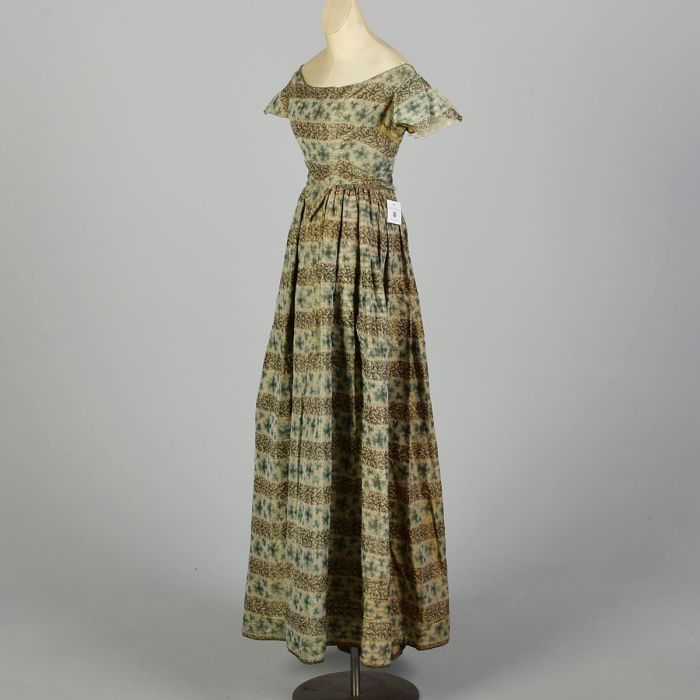 XXS 1820s Romantic Dress Antique Silk Arsenic Green For Study | Fashion  Conservatory