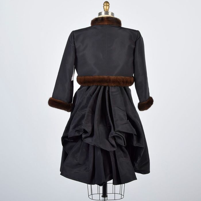 Oscar de la Renta Strapless Black Dress LBD Cocktail Party Mink Bolero  Jacket Archival Designer | Fashion Conservatory