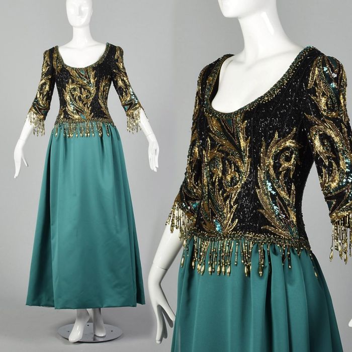 green emerald velvet dress Vintage Bob Mackie (Rare) Dress Size: US 0