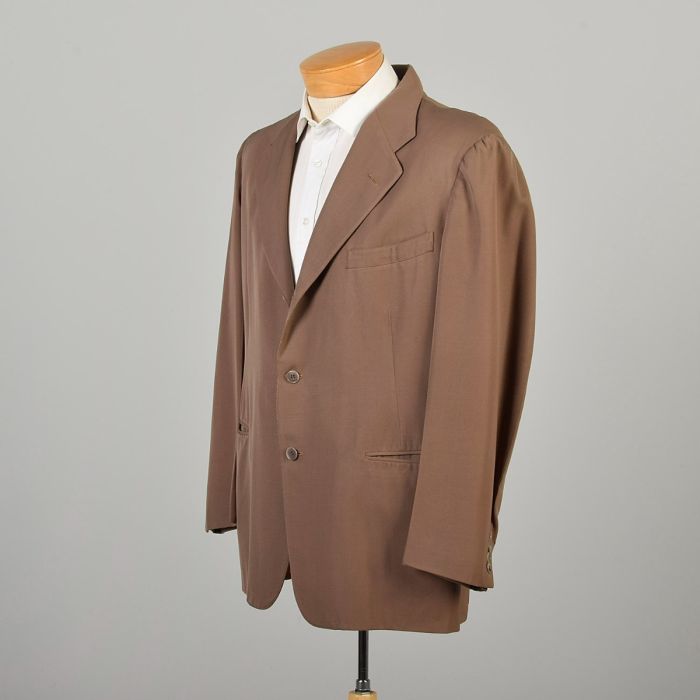 Extra Large 1930s Mens Brown Suit Jacket Wool Gaberdine Blazer