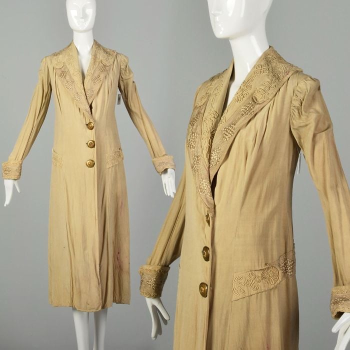 XS/S 1900s Edwardian Linen Duster Jacket Motoring Coat