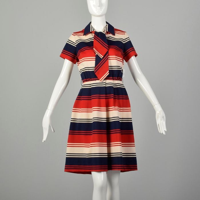 casual 1960s dresses Small Dress Striped Mod Short Sleeve Summer Sailor Train length:Sweep train 50s vs Windsor Cold Girl Couture
