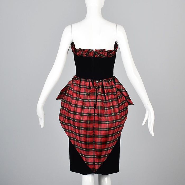 XXS 1980s Victor Costa Velvet Peplum Dress Red Tartan Plaid Trim | Fashion  Conservatory