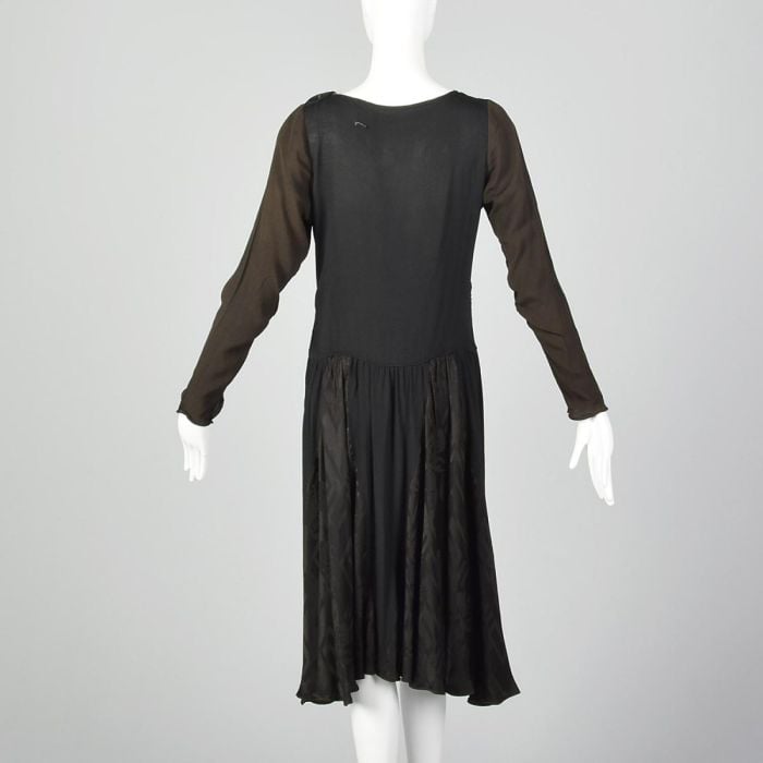 Xs 1920s Deco Drop Waist Dress Black and Brown