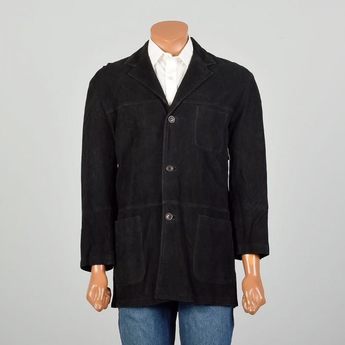 Large GB Baroni Jacket Black Suede Leather Designer Autumn Coat Italian