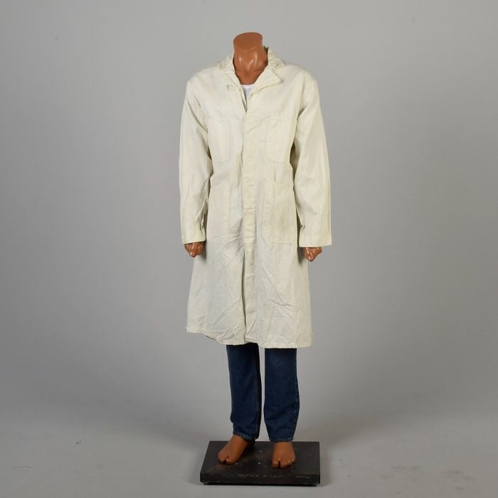 Large 1960s White Twill Workwear Chore Lab Coat | Fashion Conservatory