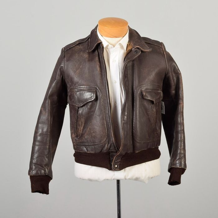 Small 1940s Dark Brown Horsehide Leather Bomber Jacket As-Is 