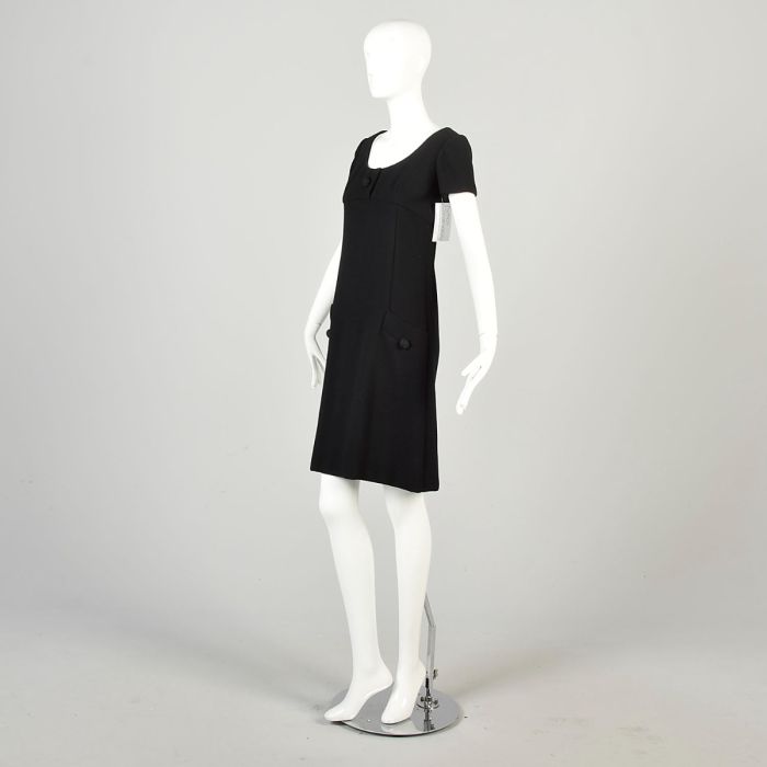 1960s black dress 1960s MOD Little Black Dress with Crystal Buttons and 'Peplum' Skirt main image 1
